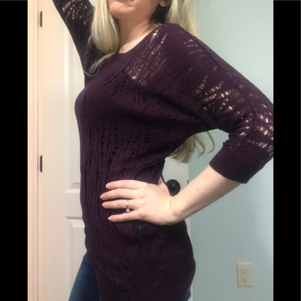 Express off shoulder xs 3/4 sleeve holed sweater
